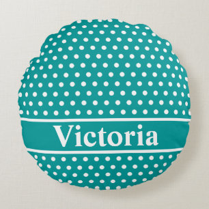 Aqua Polka Dots Round Pillow