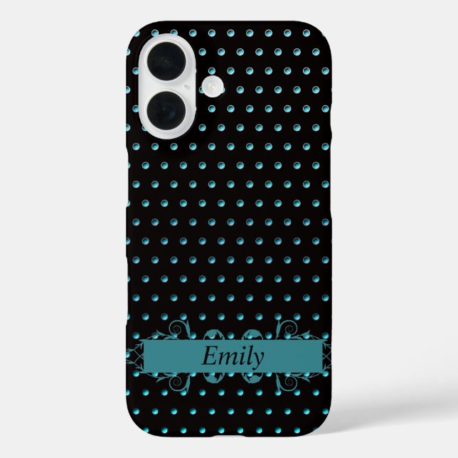 Aqua Polka Dots With Name Case-Mate iPhone Case (Back)