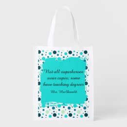 Aqua polkadot teacher, appreciation gift grocery bag