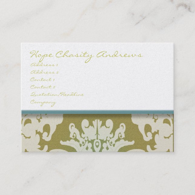 Aqua Pool Blue and Gold Damask Floral - Business Card (Front)