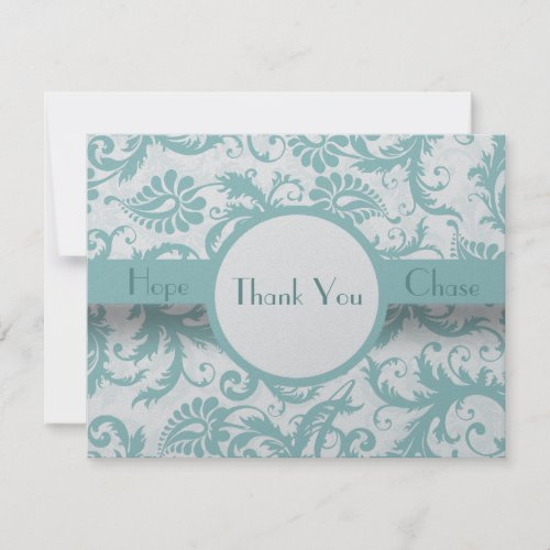 Aqua Pool Blue Damask Swirls Wedding Invitation