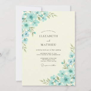 Aqua Poppy Cream Wedding Invitation