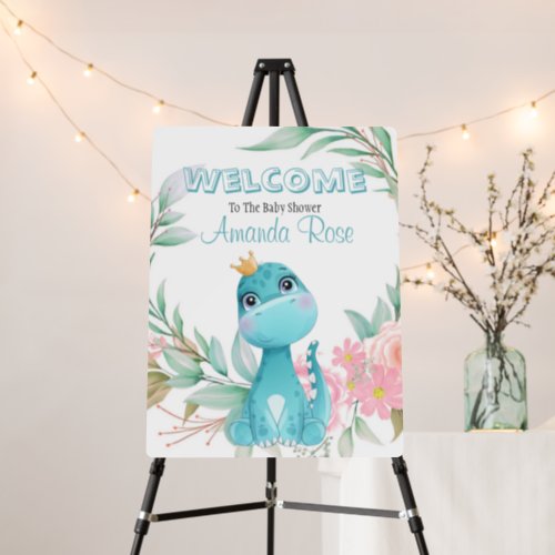 Aqua Princess Dinosaur Pink Peony Baby Shower Foam Board