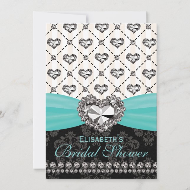 Aqua PRINTED Diamond Bridal Shower Invitation (Front)