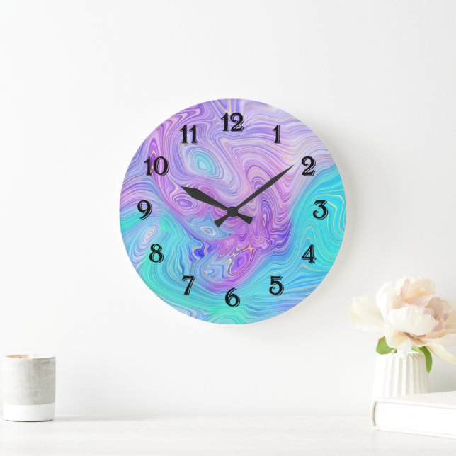 Aqua Purple Abstract Large Clock (Home)