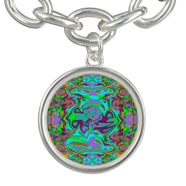 Aqua Purple Abstract Liquid Art Pattern Bracelet (Design)