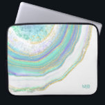 Aqua Purple Agate Marble Pattern and Monogram Laptop Sleeve<br><div class="desc">A beautifully stylish laptop sleeve featuring an agate marble stone pattern in feminine pastel aqua,  purple,  blue and gold. A text template is included to personalize with your monogram or other desired text. You can also delete the sample monogram if you wish to order the item without text.</div>