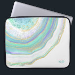 Aqua Purple Agate Marble Pattern and Monogram Laptop Sleeve<br><div class="desc">A beautifully stylish laptop sleeve featuring an agate marble stone pattern in feminine pastel aqua,  purple,  blue and gold. A text template is included to personalize with your monogram or other desired text. You can also delete the sample monogram if you wish to order the item without text.</div>
