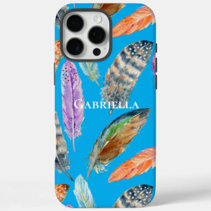 Aqua Purple Blue Orange Feathers iPhone 16 Pro Max Case