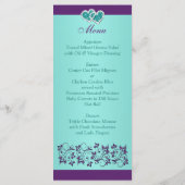 Aqua, Purple Floral, Hearts Menu Card (Back)