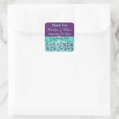 Aqua, Purple Floral, Hearts Wedding Favor Sticker (Bag)