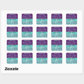 Aqua, Purple Floral, Hearts Wedding Favor Sticker (Sheet)