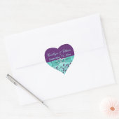 Aqua, Purple Floral, Hearts Wedding Favor Sticker (Envelope)