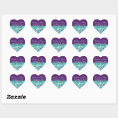 Aqua, Purple Floral, Hearts Wedding Favor Sticker (Sheet)