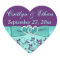 Aqua, Purple Floral, Hearts Wedding Favor Sticker
