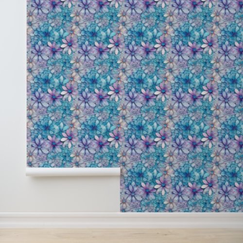 Aqua Purple Flowers Wallpaper