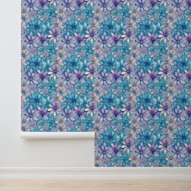 Aqua Purple Flowers Wallpaper (Application)