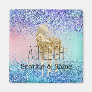 Aqua Purple Glitter Sparkle Gold Unicorn Magnet