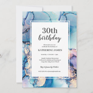 Aqua Purple Gold Birthday Party Invitation