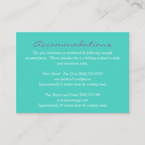 Aqua Purple Insert Reception &amp; Accommodation Cards Business Card Template