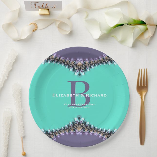 Aqua & Purple Lace Wedding Souvenir Plate (Wedding)