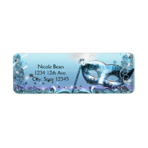 Aqua & Purple Masquerade Mask Elegant Ball Party Label