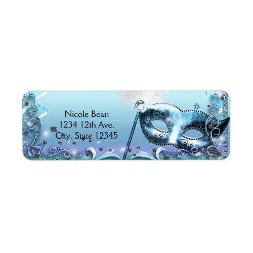 Aqua  Purple Masquerade Mask Elegant Ball Party Label