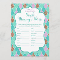 Aqua Purple Mermaid Baby Shower Game Invitation