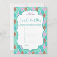 Aqua Purple Mermaid Baby Shower Game Invitation