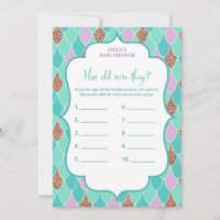 Aqua Purple Mermaid Baby Shower Game Invitation