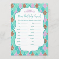 Aqua Purple Mermaid Baby Shower Game Invitation