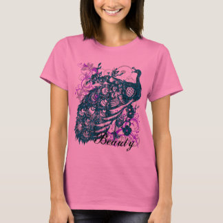 Aqua Purple Peacock, Customized Text Design T-Shirt