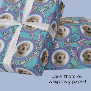 Aqua Purple Photo Pet Mom Grandma Dog Lover Gift  Wrapping Paper
