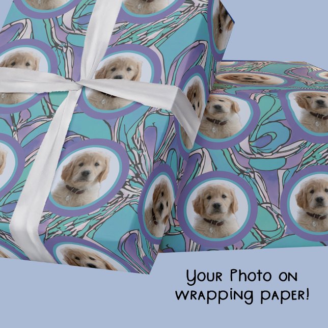 Aqua Purple Photo Pet Mom Grandma Dog Lover Gift  Wrapping Paper (Creator Uploaded)
