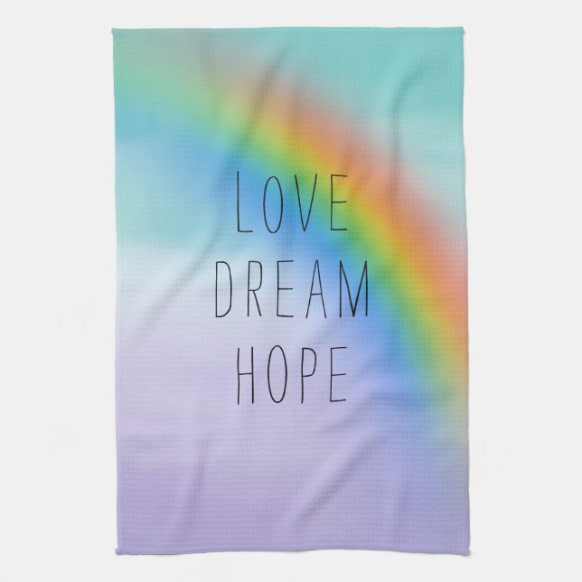 Aqua Purple Rainbow Inspirational Love Dream Hope Kitchen Towel (Vertical)