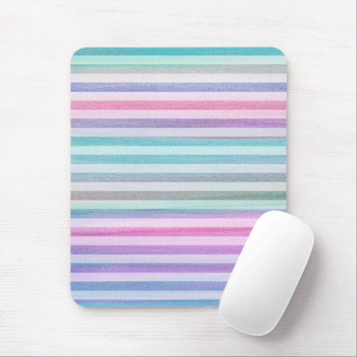 Aqua Purple Soft Stripes Watercolor Pattern Mouse Pad