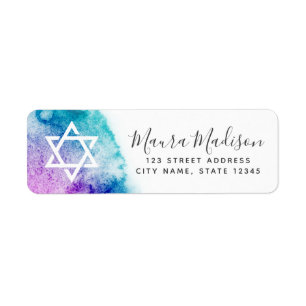 Aqua purple watercolor bat mitzvah return address label