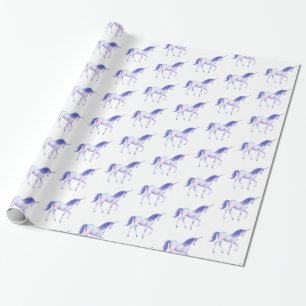 Aqua Purple White Unicorn Christmas Wrapping Paper