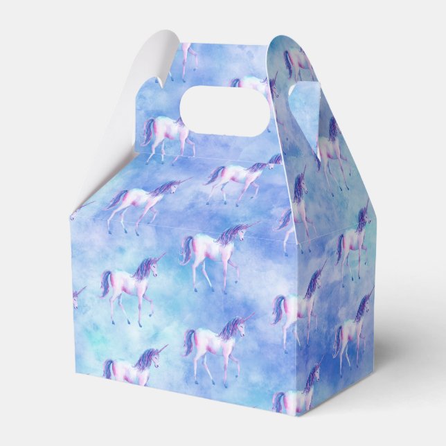 Aqua Purple White Unicorns Favor Boxes (Front Side)