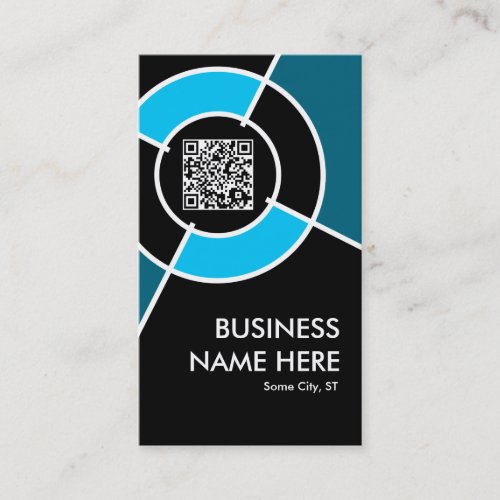 aqua QR code and logo target Business Cards
