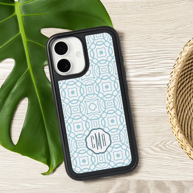 Aqua Quatrefoil Custom Monogram Otterbox iPhone Case (Creator Uploaded)