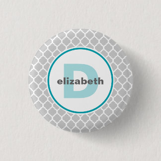 Aqua Quatrefoil Monogram Pinback Button