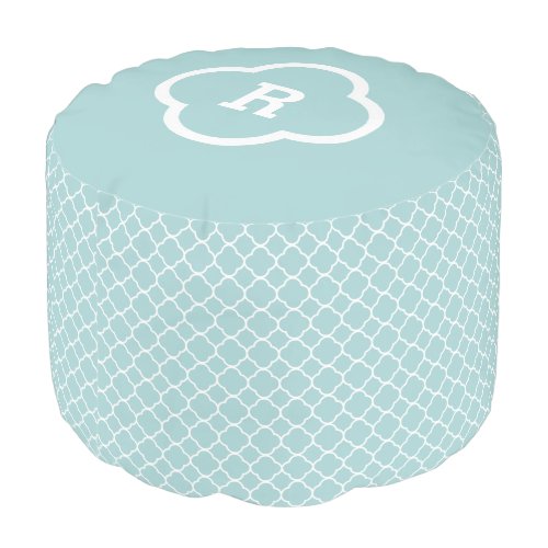 Aqua Quatrefoil Print and Monogram Pouf Seat