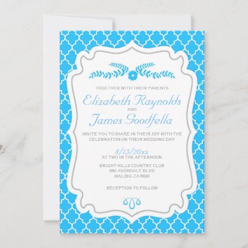 Aqua Quatrefoil Wedding Invitations