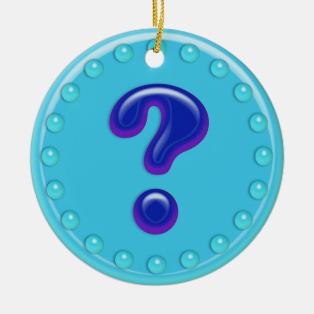 Aqua Question Mark Ceramic Ornament (Front)