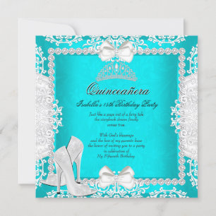 Aqua Quinceanera 15th Birthday Party High Heels Invitation