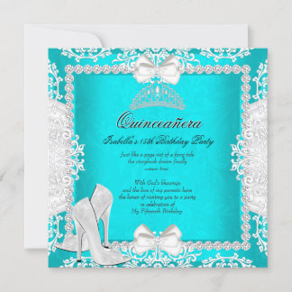 Aqua Quinceanera 15th Birthday Party High Heels Invitation