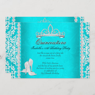 Aqua Quinceanera 15th Birthday Tiara High Heels Invitation