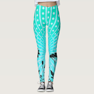 Aqua radiant polka dot  silhouette Bloom  Leggings