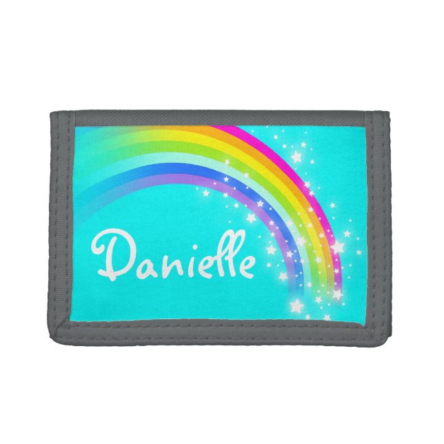 Aqua rainbow and stars name wallet / purse (Front)
